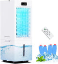 Climatiseur Mobile 4 en 1, Rafraîchisseur d'Air avec Réservoir 6 L, 1-12 h Minuterie, 3 Vitesses 3 Modes, 4 Pack Glacons, pour Maison Bureau, Portable