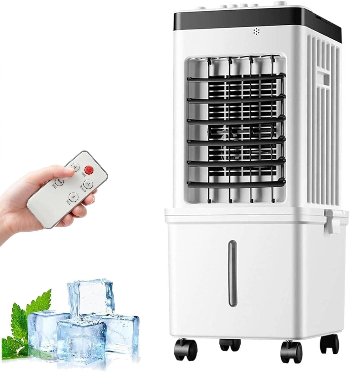 Refroidisseur d'Air Portable avec Réservoir d'Eau Amovible et Télécommande, 60 cm (Blanc), Mini Ventilateur Climatiseur 3 en 1 avec 3 Vitesses