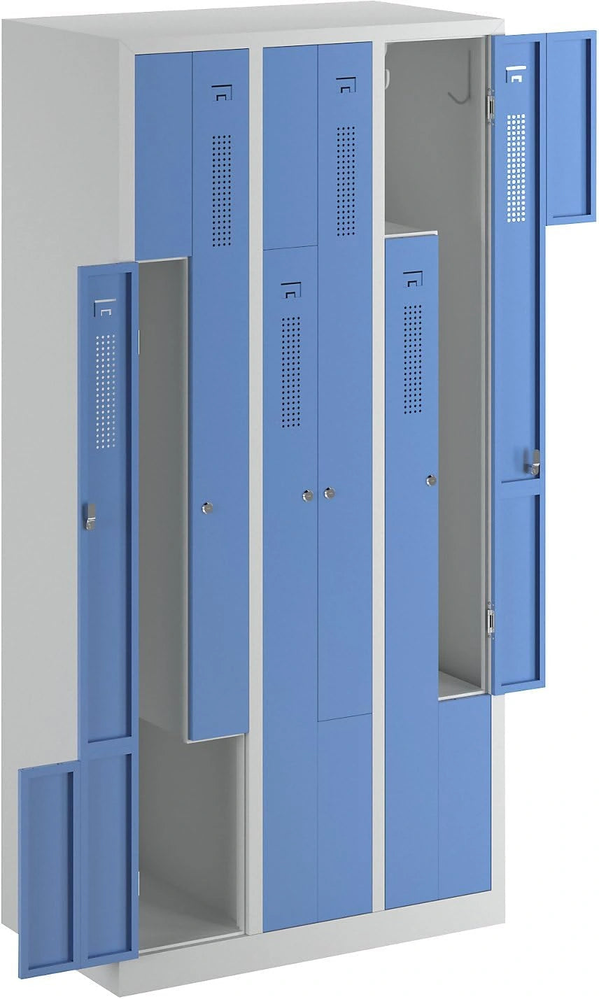 EUROKRAFT Basic, gris clair / bleu clair, 3 compartiments, largeur 870 mm, Vestiaire à Portes en Z Amsterdam