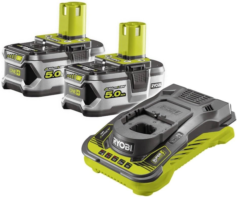 RYOBI - 2 Batteries Lithium+ 18 V - 5,0 Ah et 1 Chargeur Ultra Rapide 5,0 A, 50 Ah, sans fil