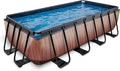 EXIT Toys Piscine Hors Sol Rectangulaire 400 x 200 x 100 cm avec Pompe à Filtre à Sable, TÜV CE en 16582, Cadre en Acier, Wood Design, Marron