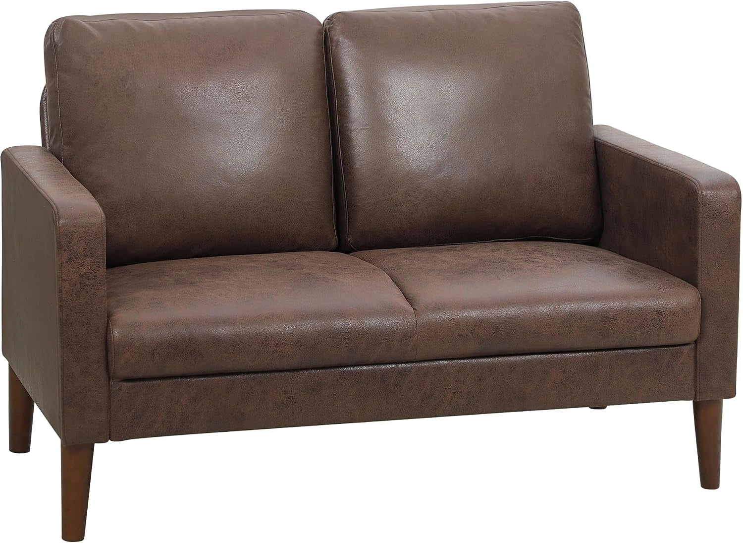 HOMCOM Canapé 2 Places en Similicuir Respirant Brun foncé, 130x78x85 cm, avec coussins, pieds en caoutchouc, loveseat gain de place avec accoudoirs
