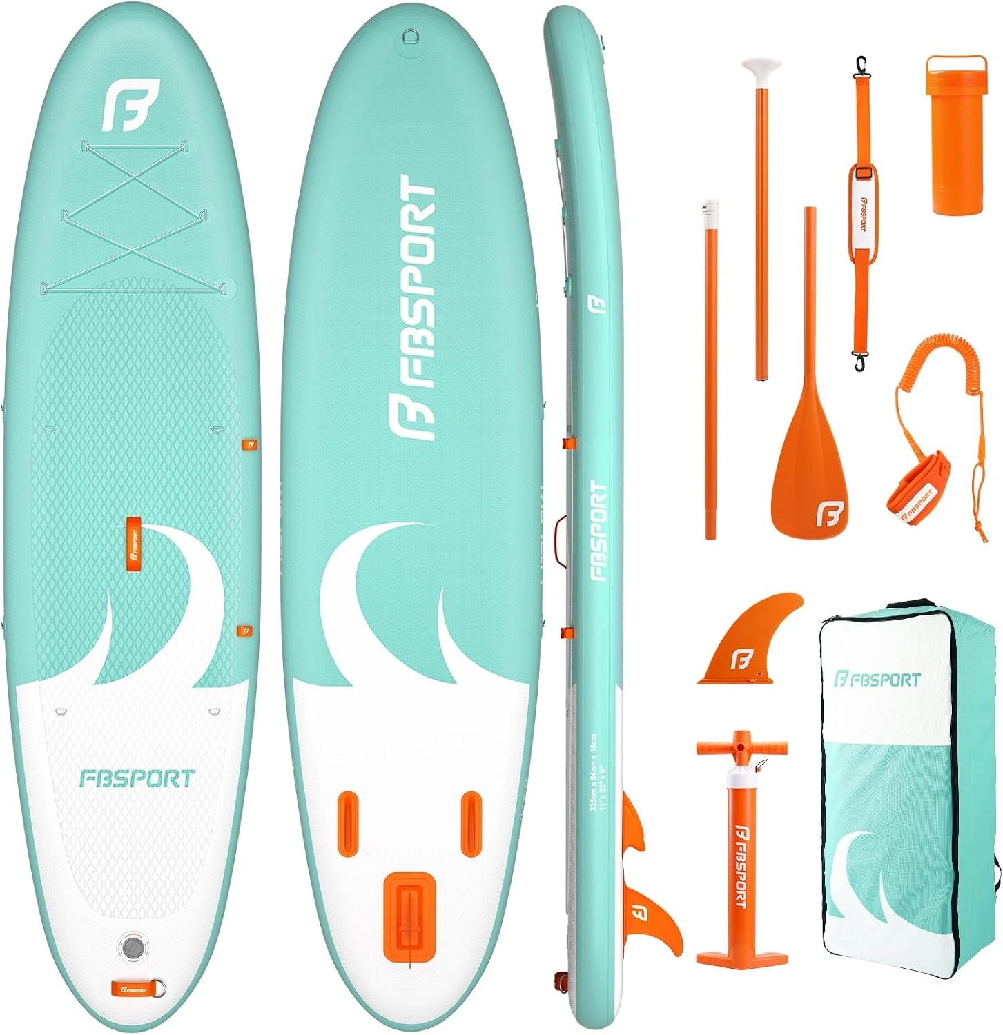FBSPORT Planche de Surf Paddle Gonflable Adulte/Ados Stand up Paddle 335 cm Paddle Board avec Pagaie Réglable, Randonnée et Fitness sur Lacs, Pompe