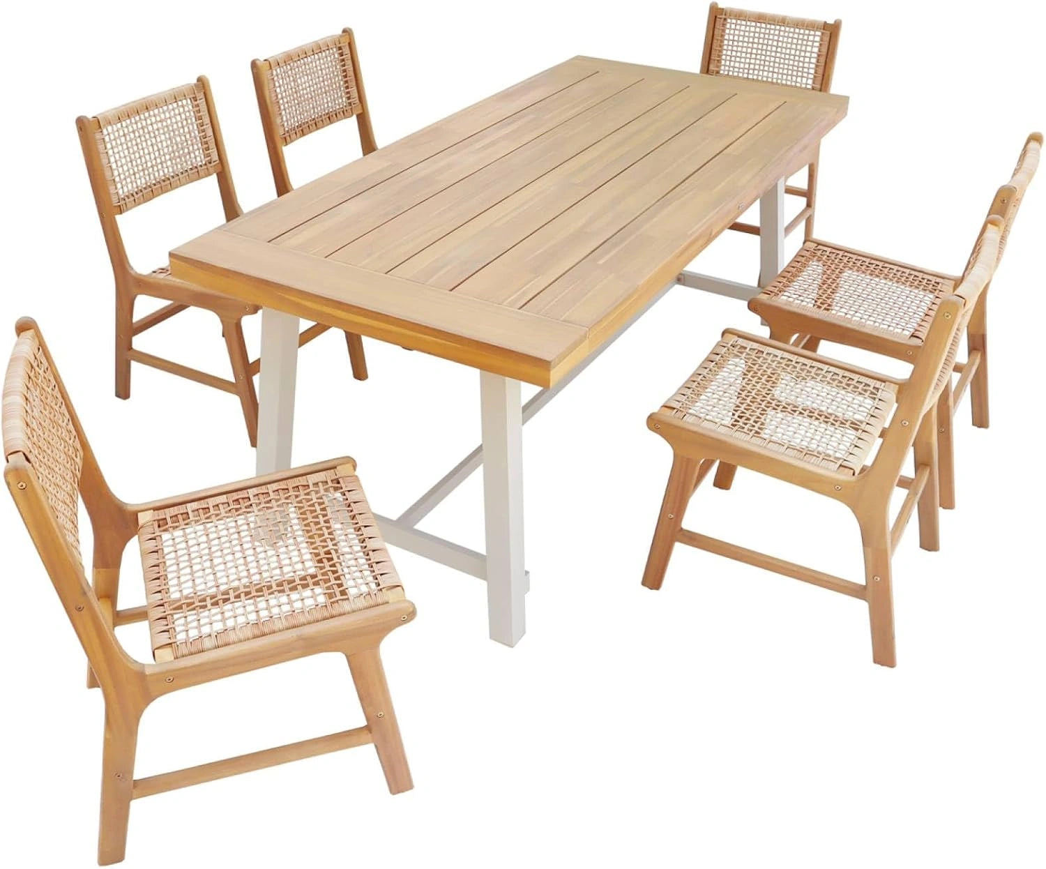 Alice's Garden sweeek - Table intérieur/extérieur Bois d'acacia et métal + 6 assises en résine tressée
