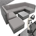 tectake Salon de Jardin en Rotin Salon de Jardin Modulable Confortable, Canapé Ensemble: 6 Fauteuil 1 Tabouret Pouf 1 Table - Gris, Lounge en rotin