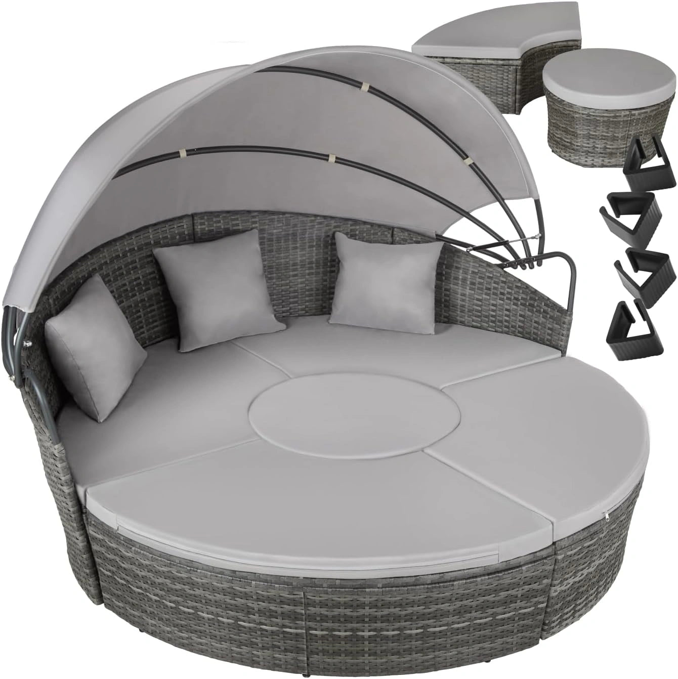 tectake Bain de soleil Salon de jardin exterieur Modulable en Résine tressée avec Pare Soleil Pliable, Coussins