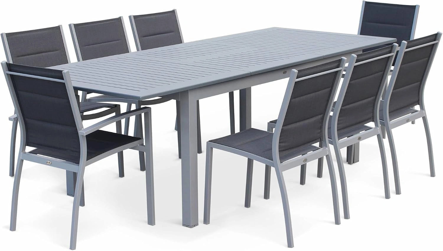 Alice's Garden - Table de Jardin Extensible Aluminium + 8 assises - Chicago Gris - Table en Aluminium 175/245 cm avec rallonge et 8 assises