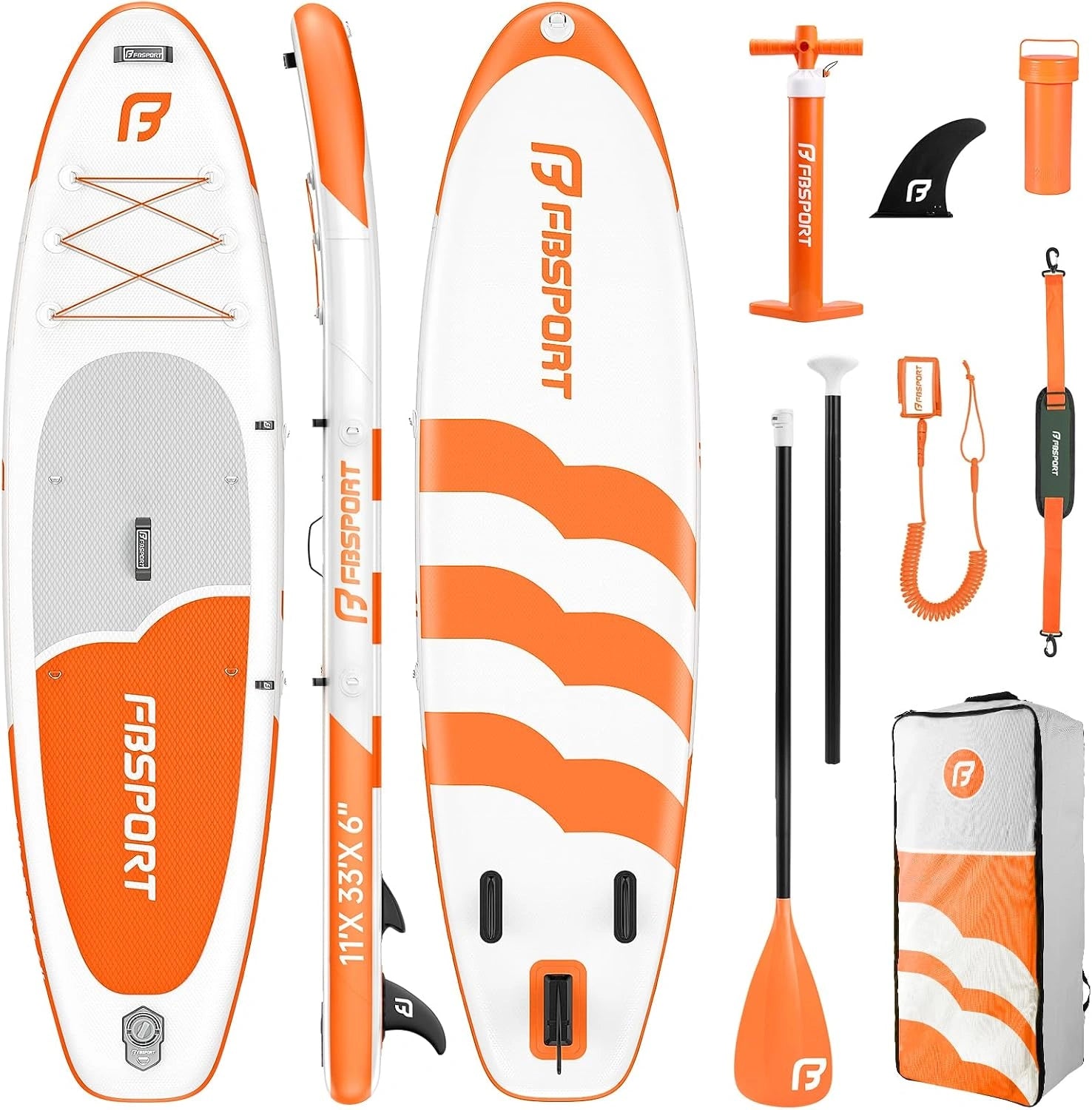 FBSPORT Paddle Gonflable Adulte 335 cm, 160kg de Capacité de Charge avec Pont Anti-dérapant, Planches de Stand Up Paddle, Set Complet avec Pagaie