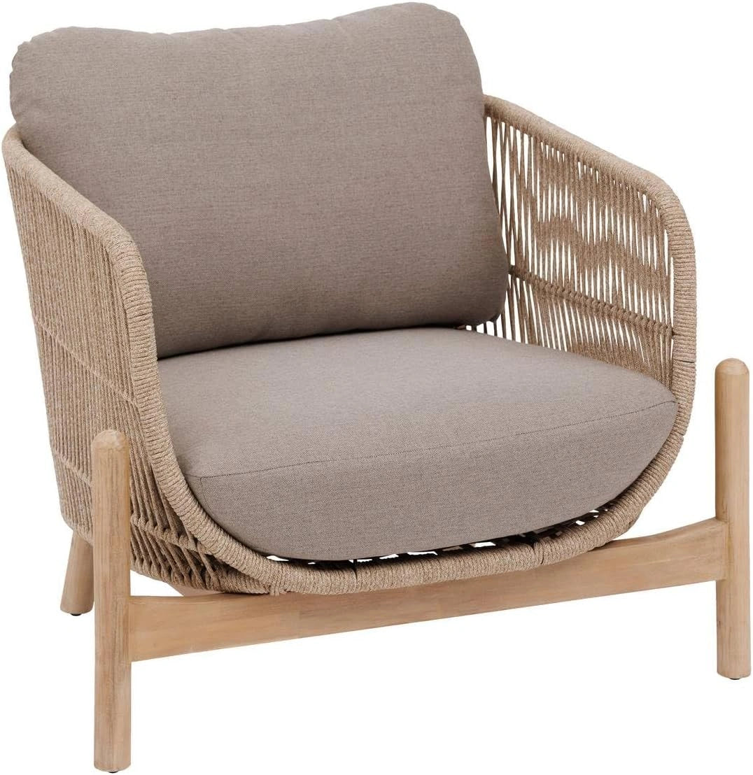 Hespéride - Fauteuil de Salon Jardin deona - Taupe et Acacia Coussins Déperlants Déhoussables Mobilier d'Aménagement pour Jardin, Terrasse, Balcon