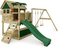 Fatmoose Aire de Jeux Portique d'escalade TikaTaka Town XXL avec balançoire et Toboggan Vert, accessoires de jeu pour le jardin