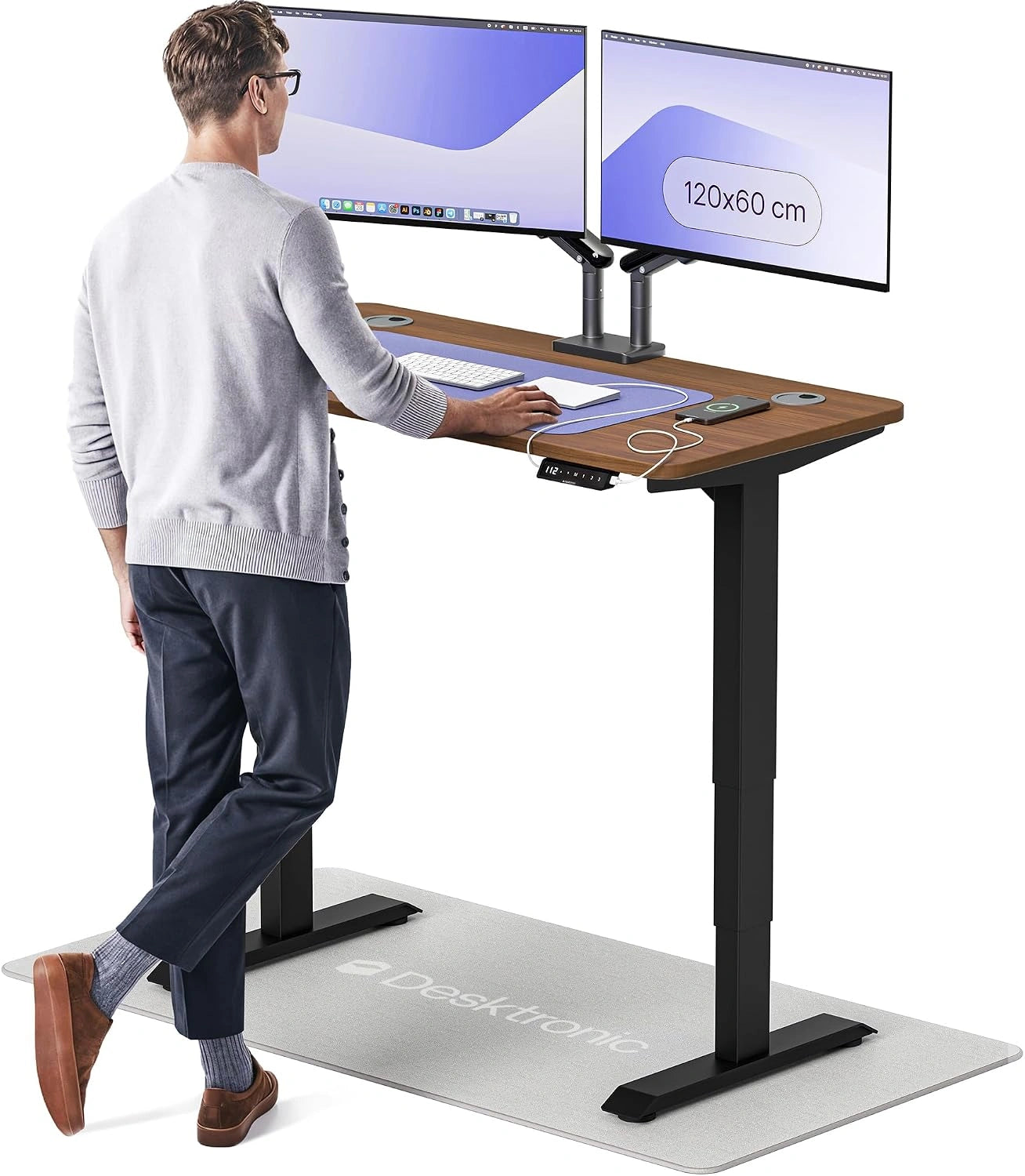 Desktronic Bureau Assis Debout Électrique 120x60 cm, Double Moteur Silencieux, Stabilité Renforcée, Réglable en Hauteur, USB-C HomePro, Mémoire