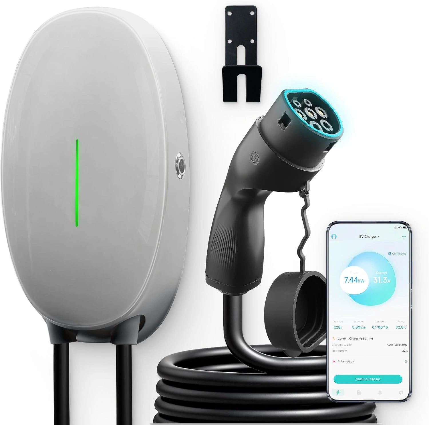 Wallbox 7.4 kW Type 2 avec application Contrôle, Chargeur Monophasé IEC 62196-2, Câble 32 A 6 m 3 × 6 mm²