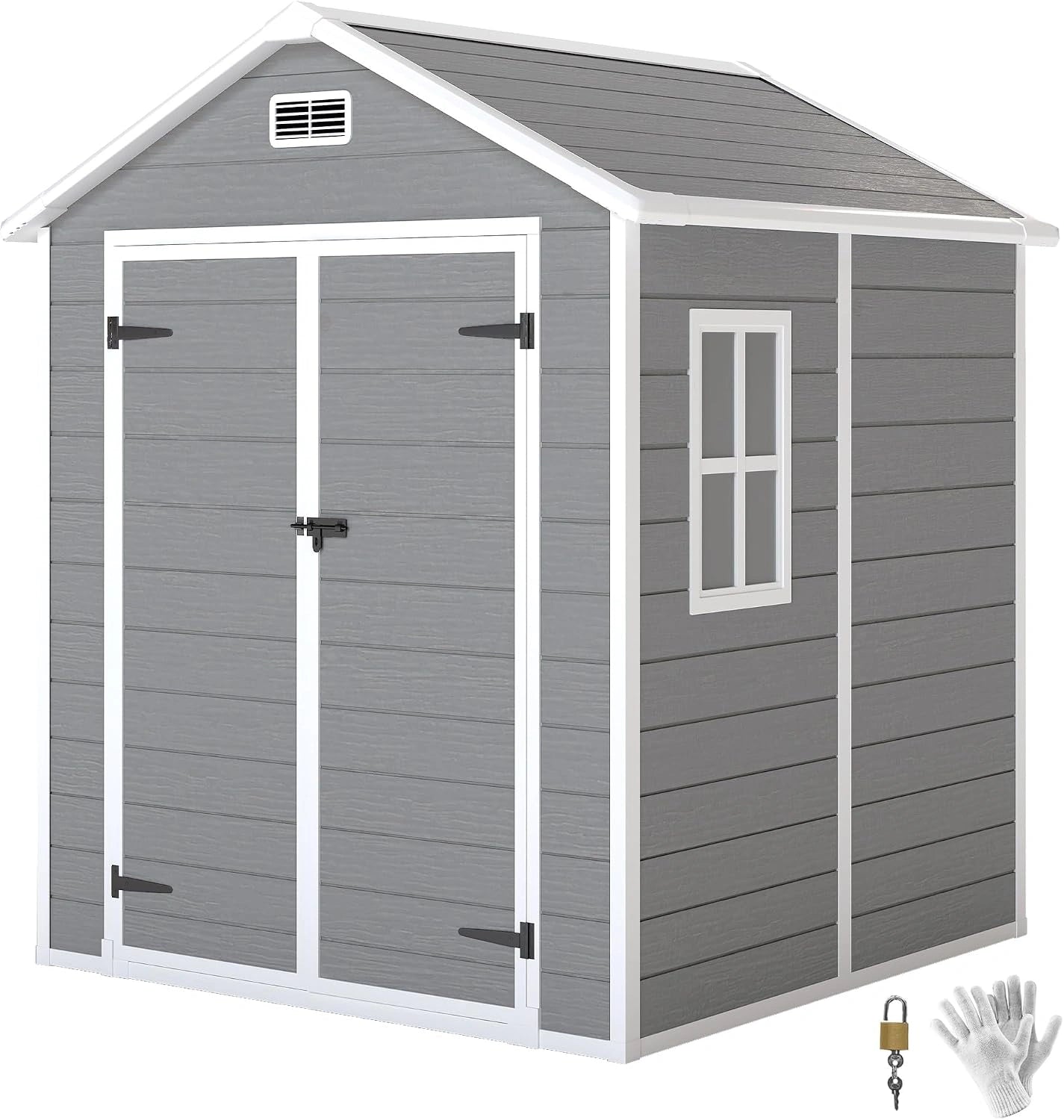 Outsunny Abri de Jardin en Résine 2,7 m² Plancher 182 x 151 x 219 cm Gris, 3 Fenêtres, Structure en Aluminium, Cabane de Jardin
