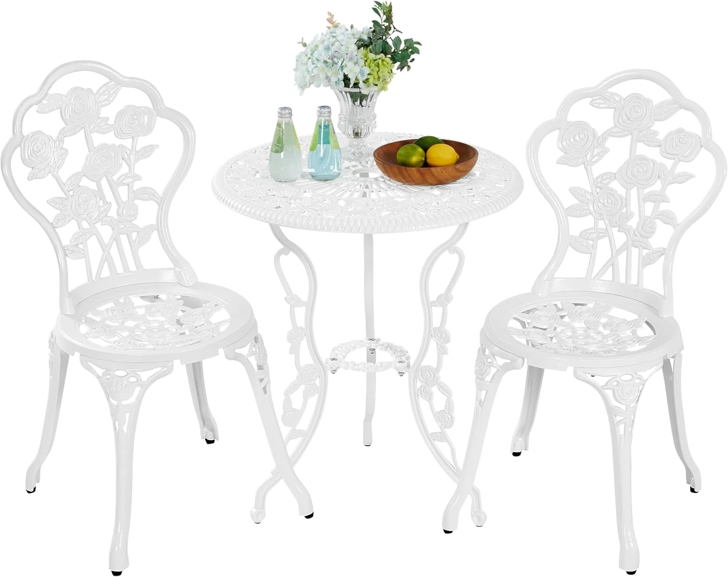 Yaheetech Ensemble de Bistrot 3 Pièces Table de Jardin et 2 Chaises en Métal avec Trou de Parasol Set Bistrot pour Terrasse Véranda Balcon Porche