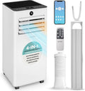 SereneLife Climatiseur Mobile 7000 BTU Blanc Compact Wi-Fi, Climatiseur Portable Chauffage Déshumidificateur avec Kit Fenêtre