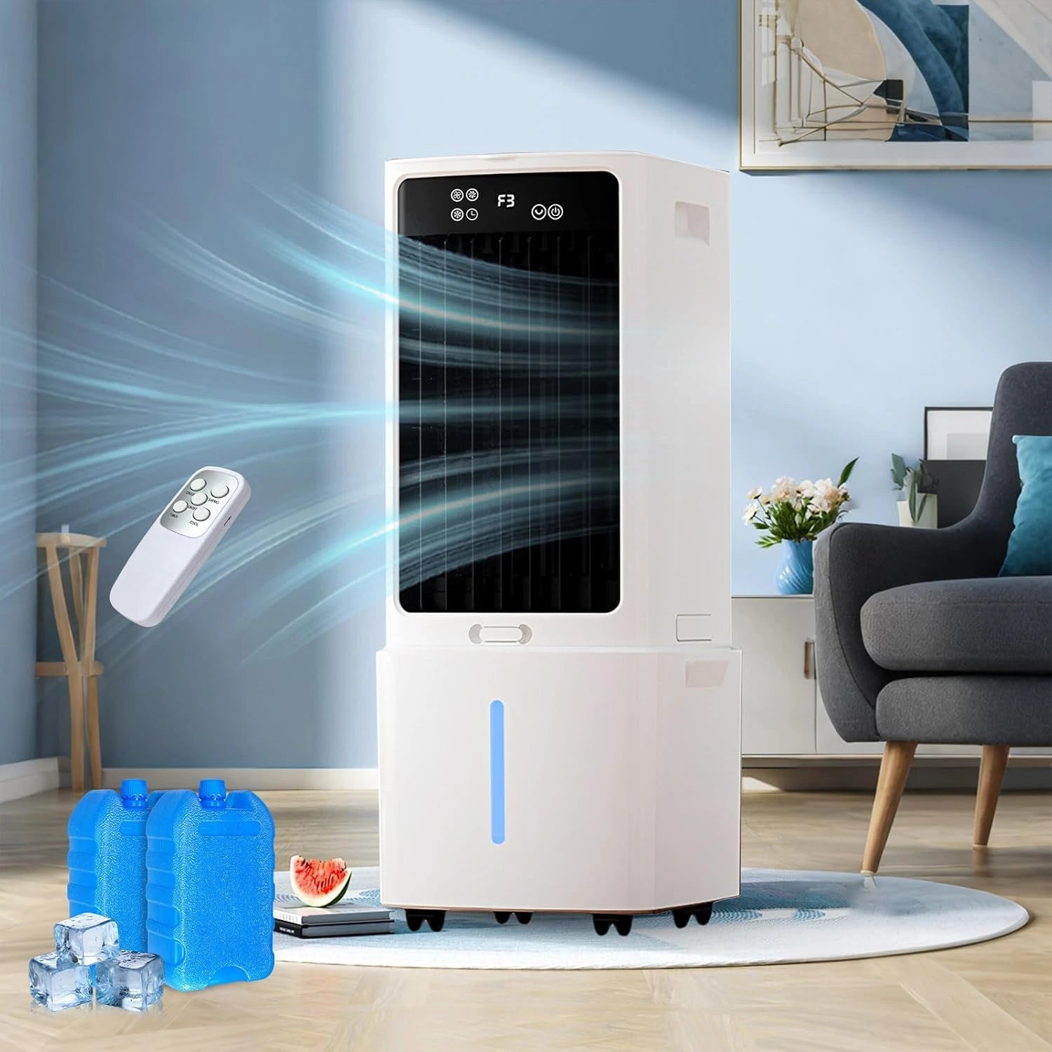 12 L Rafraîchisseur d'Air, 3 Vitesses, Minuterie 1-12h, Oscillation 60°, Climatiseur Mobile avec Télécommande
