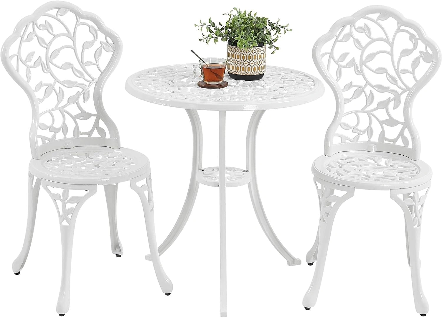 Yaheetech Ensemble de Bistrot en Métal 3 Pièces Set Bistrot Design Vintage Feuillage Table de Jardin et 2 Chaises pour Terrasse Véranda Balcon