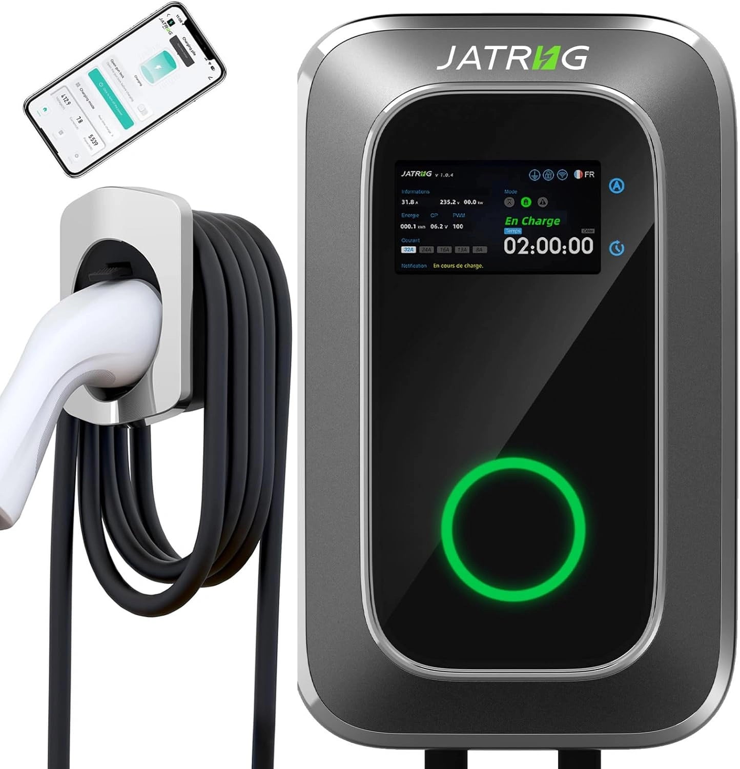 S1 Borne de Recharge pour Véhicule Électrique 7 kW 12 m 32 A Monophasé Station de Charge Type 2 IEC 62196-2 - Chargeur Rapide EV Wallbox