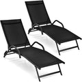 COSTWAY Lot de 2 Bains de Soleil Inclinables à 5 Positions, Noir, Charge 150 kg, Chaises Longue Jardin en Acier et Tissu, Accoudoirs