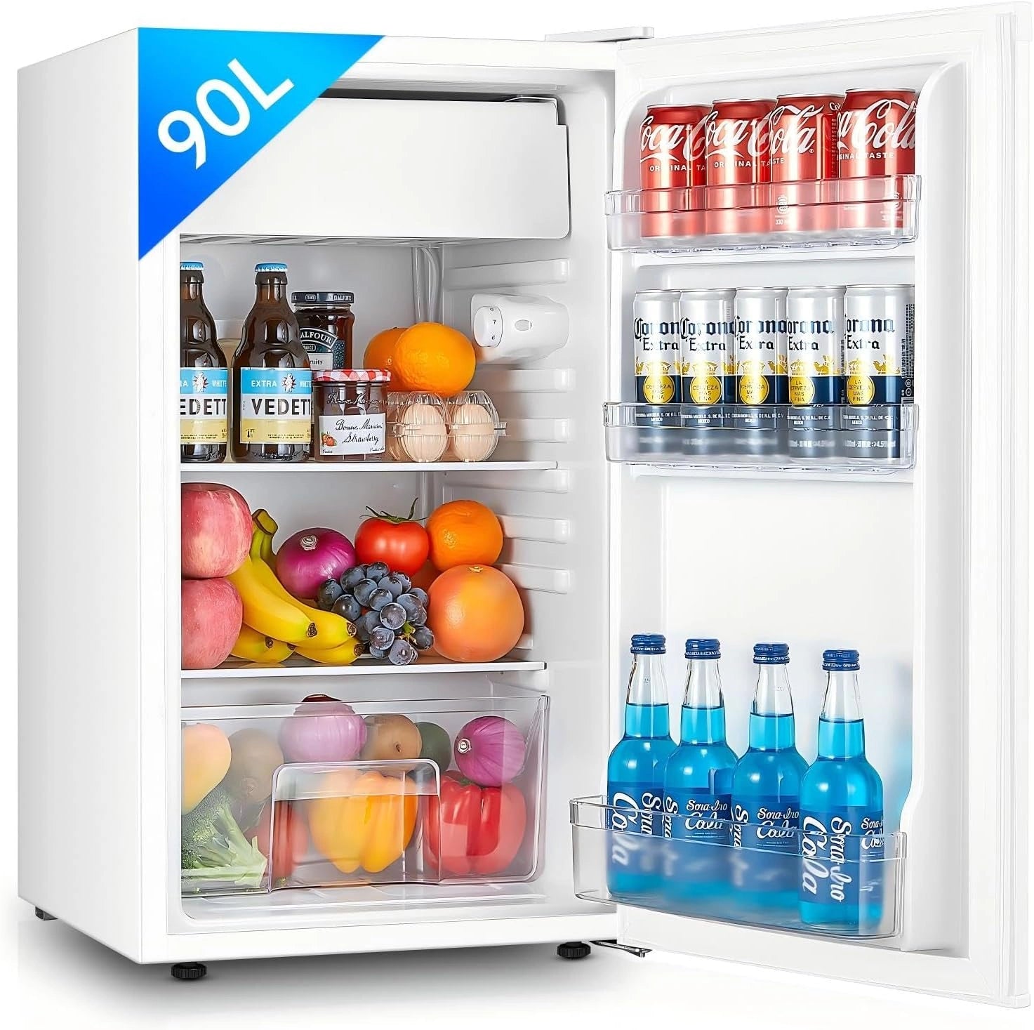 FOHERE Petit Frigo avec Congélateur de 91 L, Blanc, Réfrigérateur à une porte, Bac à Légumes, Thermostat Réglable, Petit Frigo de Bureau, Silencieux