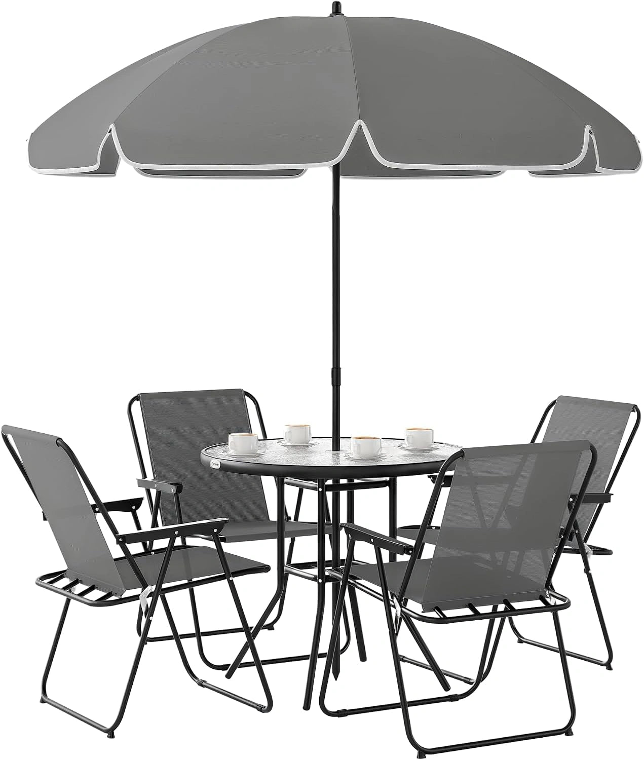 Outsunny Ensemble de Jardin de 6 Pièces avec Table et 4 Chaises Pliables en Textilene - Mobilier de Jardin Extérieur avec Table en Verre