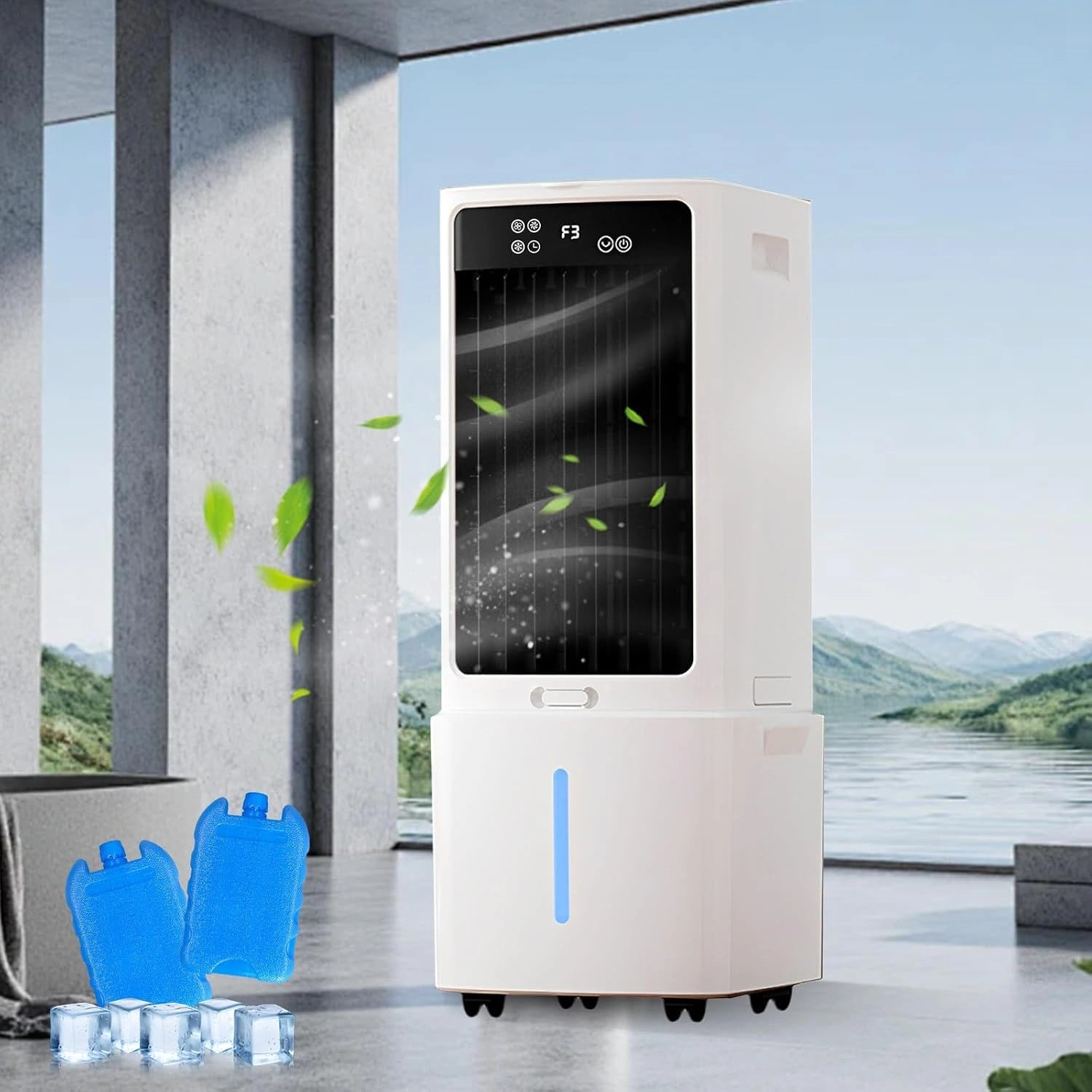 Rafraîchisseur d'air Évaporatif 12 L (Alternative Climatiseur Mobile Sans Évacuation), 800 m³/h Puissant Portable, Minuteur 12 h, 8 Pains de Glace