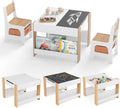 GOPLUS Table Enfant avec 2 Chaises, Table d'Activités pour 3-6 Ans avec Tableau Noir Double Face Amovible, 2 Étagères et 2 Bacs en Tissu (Naturel)