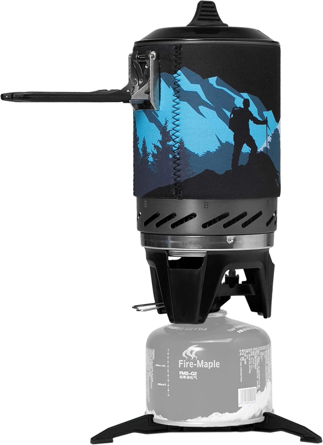 Fire-Maple FMS-X2 Système Cuisson Camping Réchaud Gaz 2200 W Noir, Échangeur thermique, allumage piézo, poignée verrouillable, kit tout-en-un portable