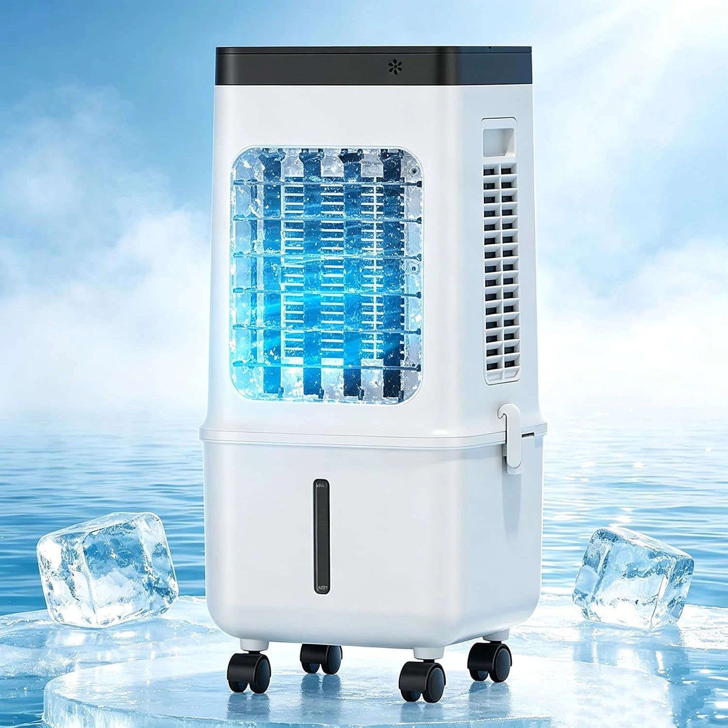Ventilateur rafraîchisseur d'air par évaporation 3 en 1, Réservoir d'eau de 15 L, 3 vitesses, Minuterie de 7,5 h, oscillation à 90°, Télécommande
