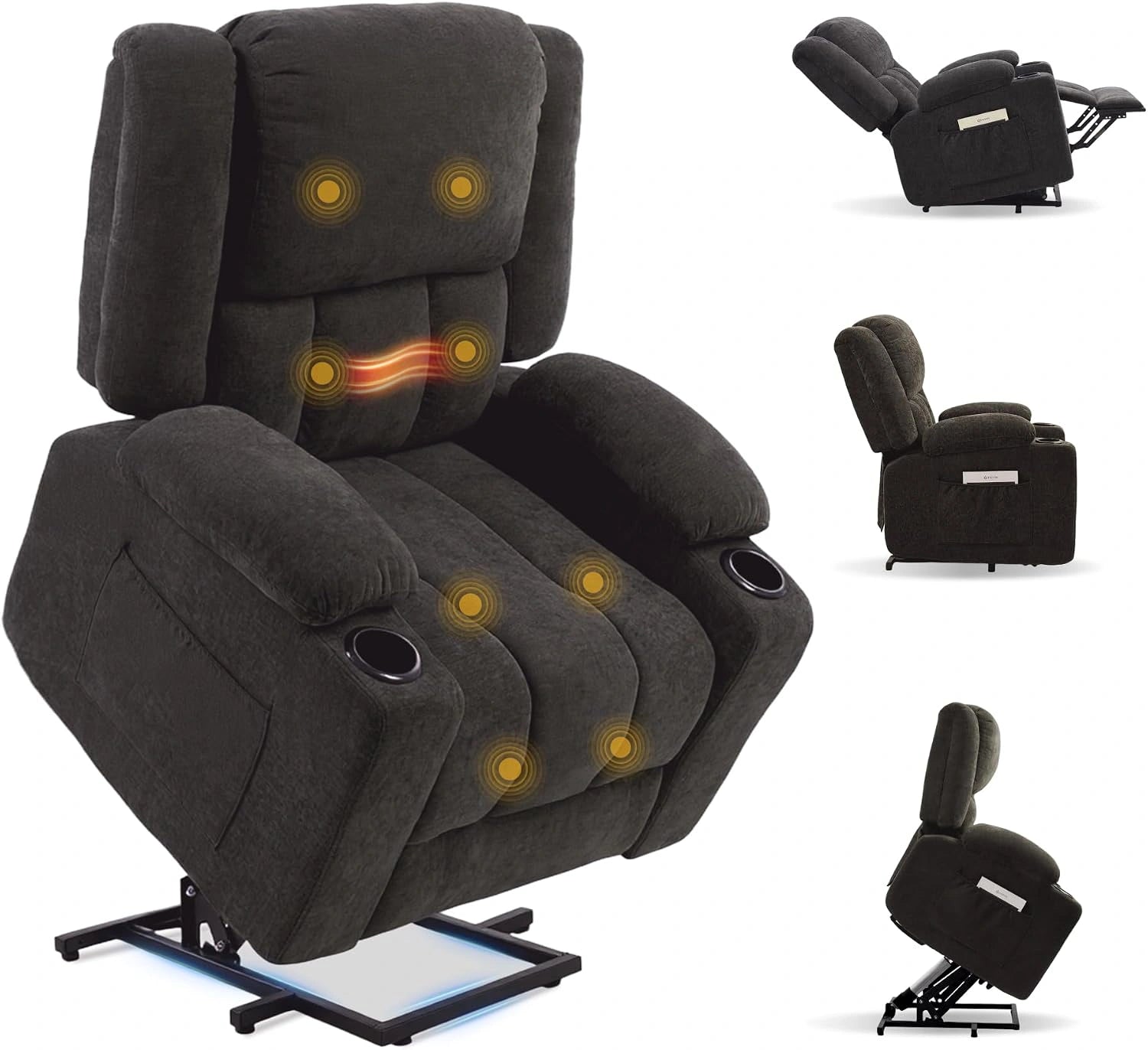 FLEXISPOT Fauteuil Relax Électrique Releveur, Gris XL6, Massage 8 Points et Chauffant, Inclinable 105–165°, Aide au Lever, Confort Ergonomique
