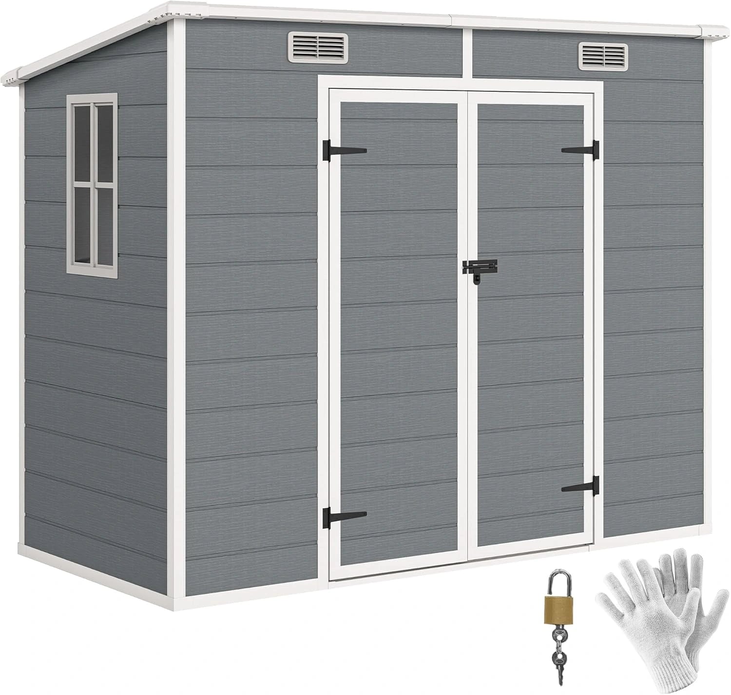 Outsunny Abri de Jardin 2,54 m² Cabane de Jardin Extérieur 2,4 x 1,3 m Gris, 2 Aérations, Cabanon Rangement Outils, Avec Fondation, Fenêtre