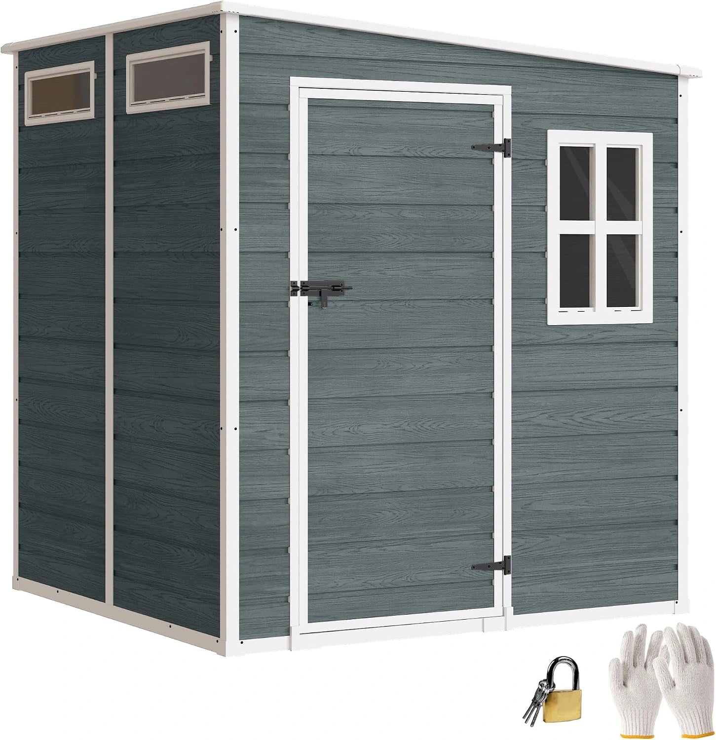 Outsunny Abri de Jardin en Résine 3,3㎡ 182x182x183 cm Gris Effet Bois, 3 Fenêtres et 2 Aérations, avec Plancher, Structure en Aluminium