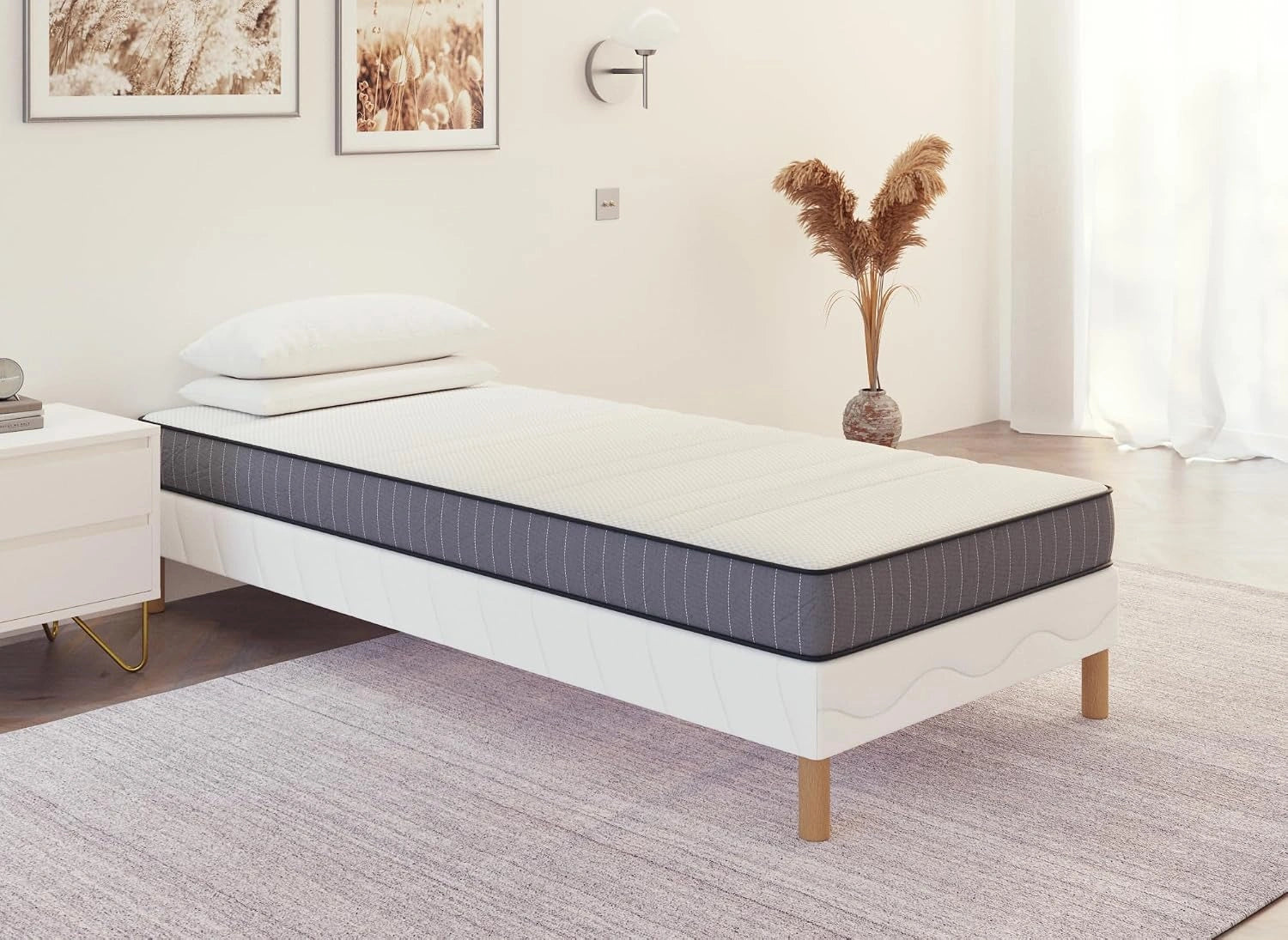 Ensemble 90x190 sommier tapissier + Matelas en mousse 15 cm WOLK, 90 cm, 190 cm, 140 cm