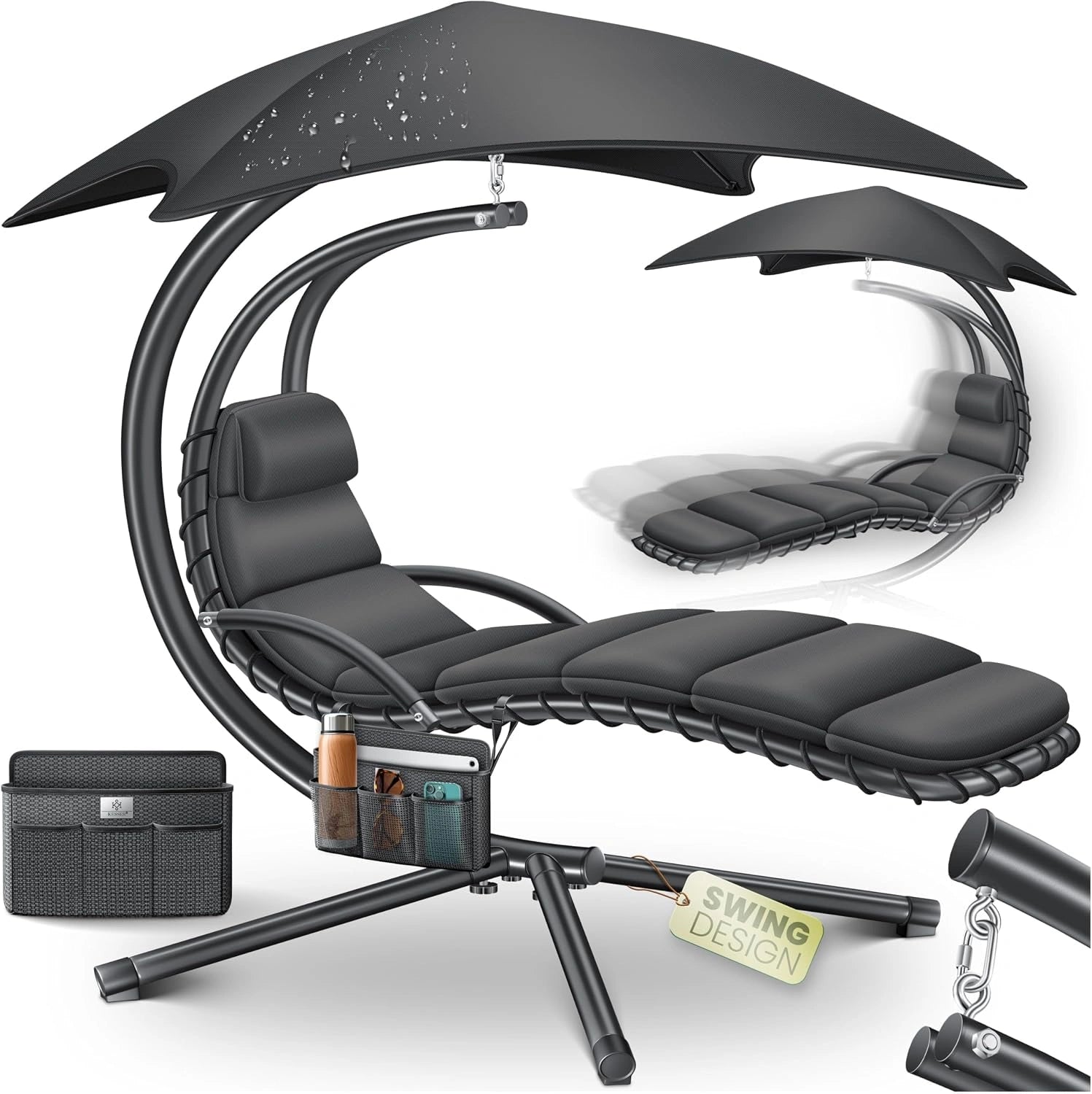 KESSER Chaise longue flottante avec parasol, chaise longue H200, L194, B100 cm, supporte jusqu'à 120 kg, chaise longue suspendue, coussins de cou, sac
