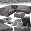 tectake Ensemble Salon de Jardin Exterieur en Poly Rotin 4 Personnes, 2 Canapés modulables, Coffre de Rangement et Table de Jardin en Verre