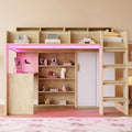 Sapgaks Lit Mezzanine 90×200 cm, lit Enfant avec éclairage LED et Prise de Courant, avec Bureau, Armoire et Compartiment de Rangement