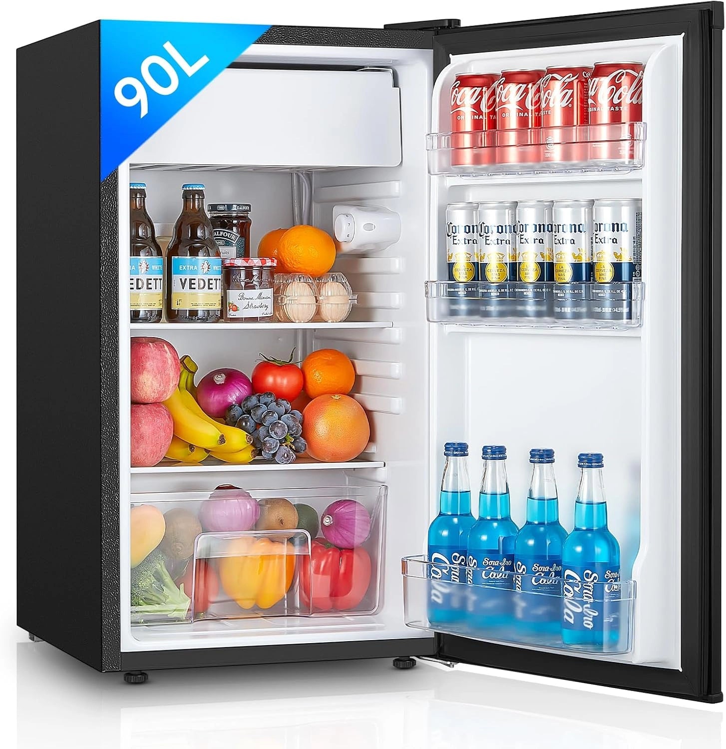 FOHERE Petit Frigo avec Congélateur de 91 L, Noir, Réfrigérateur à une porte, Bac à Légumes, Thermostat Réglable, Petit Frigo de Bureau, Silencieux