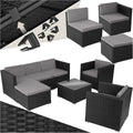 tectake Ensemble Salon de Jardin Exterieur en Poly Rotin Modulable 7 Places 6 Fauteuil Salon 1 Tabouret Pouf et 1 Table de Jardin, Coussins