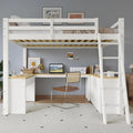 Merax Lit Mezzanine Enfant 140x200 cm avec Grand Bureau en U, Blanc et Naturel, 2 Tiroirs et Étagère de Rangement