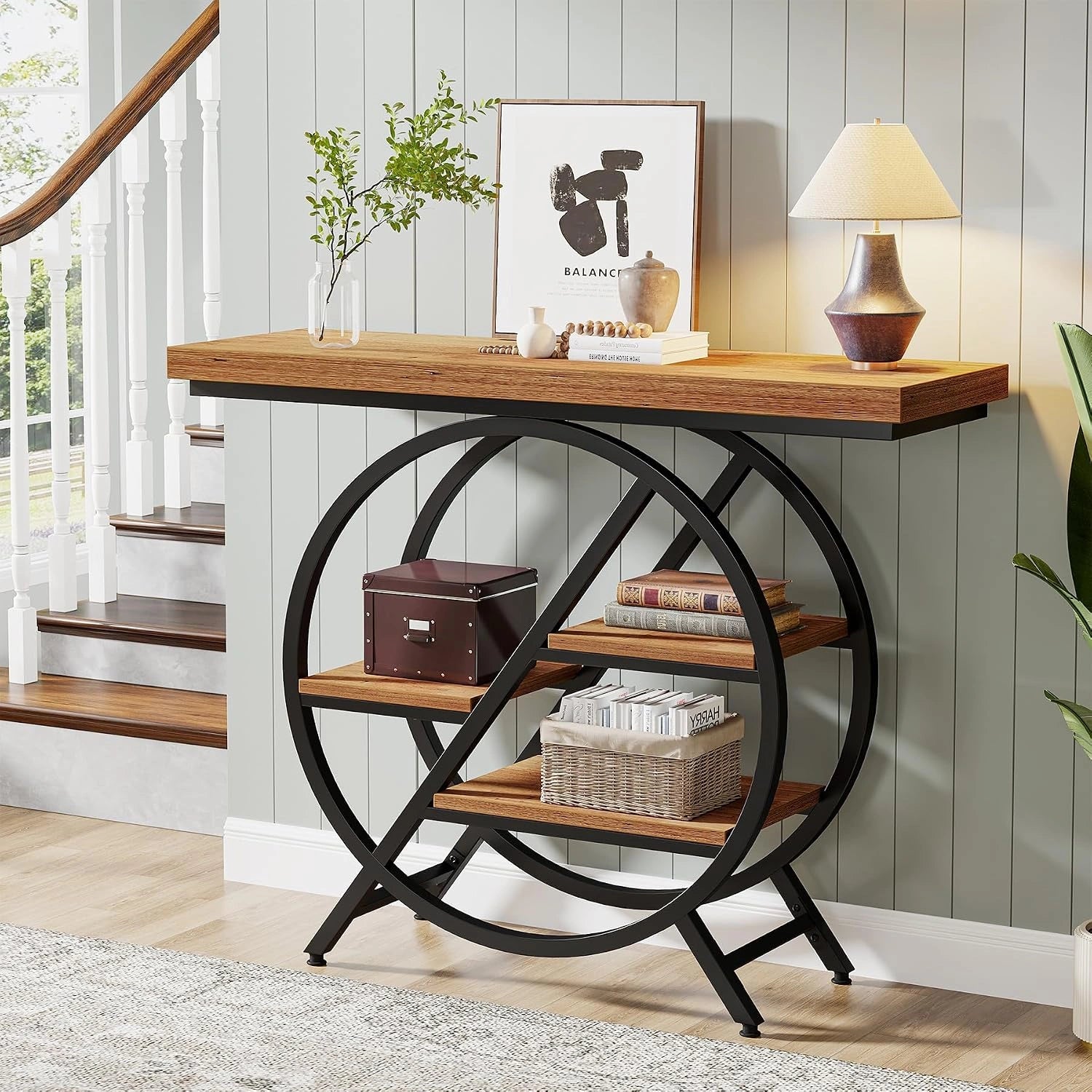 Tribesigns Table console de 100 cm avec plateau épais, marron clair, entrée