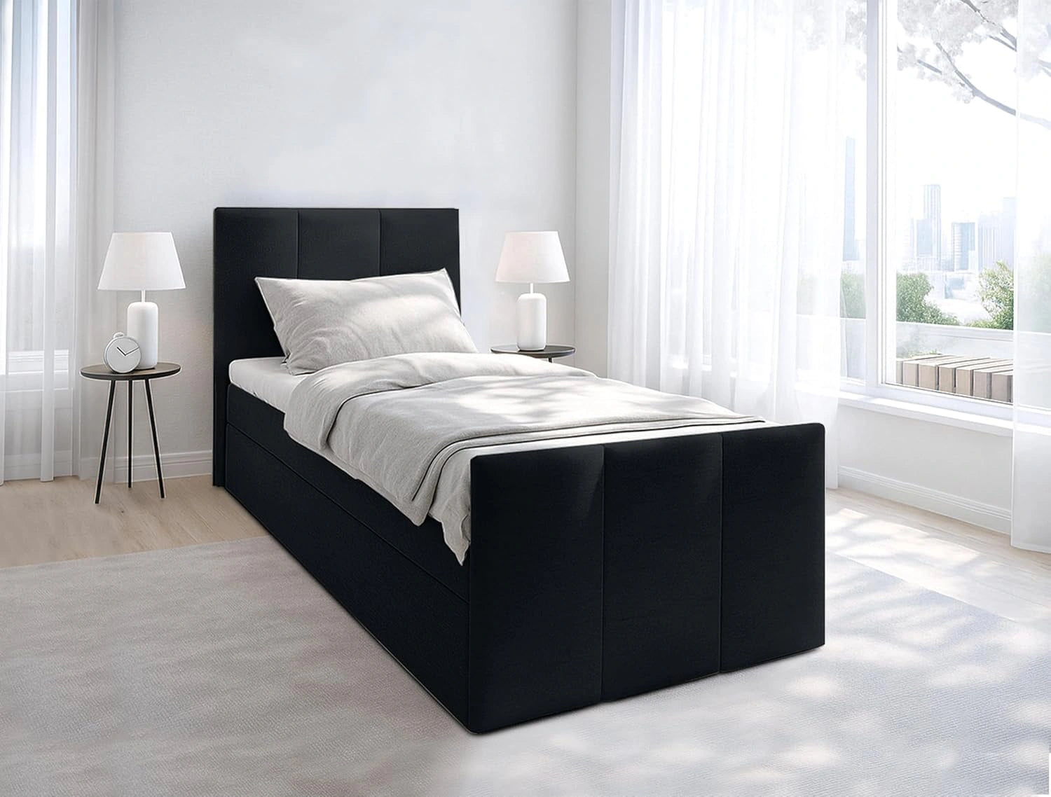 Levente Lit à sommier tapissier avec tiroir de lit 120 x 200 cm Noir, 98 cm, 214 cm