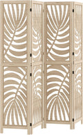 HOMCOM Paravent Interieur en Bois 4 Panneaux 160 x 170 cm Bois Naturel, Séparateur de Pièce Pliable et Portable, Motif de Feuille, Chambre à Coucher