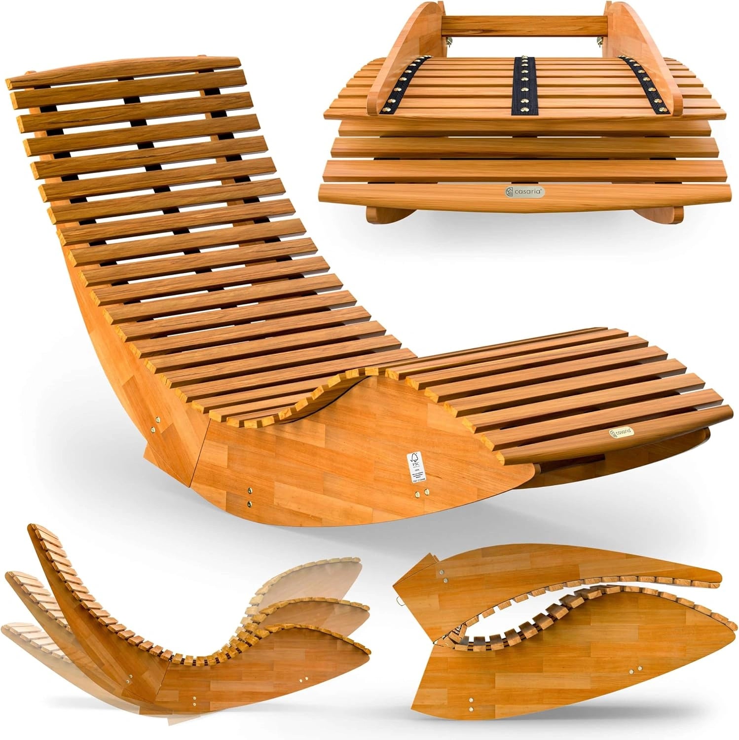 Casaria Chaise Longue à Bascule en Bois d'Acacia certifié FSC, Fonction Pliable, Transat de Jardin Ergonomique, Bain de Soleil, Relax pour Sauna