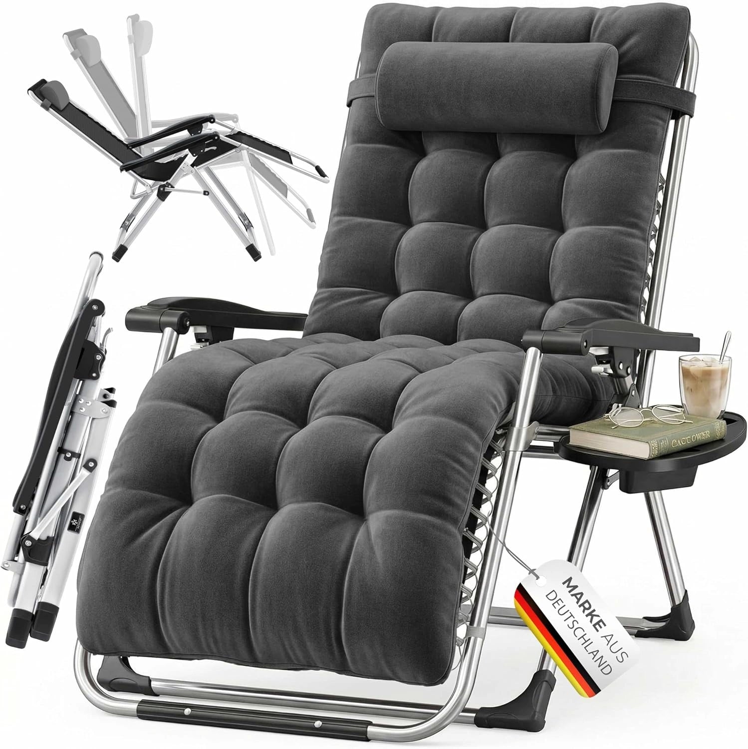 KESSER Bain de Soleil Chaise Longue de Jardin Coussin pour Le Cou + Porte-Boisson inc Coussin XXL capacité 200kg Pliable et résistant aux