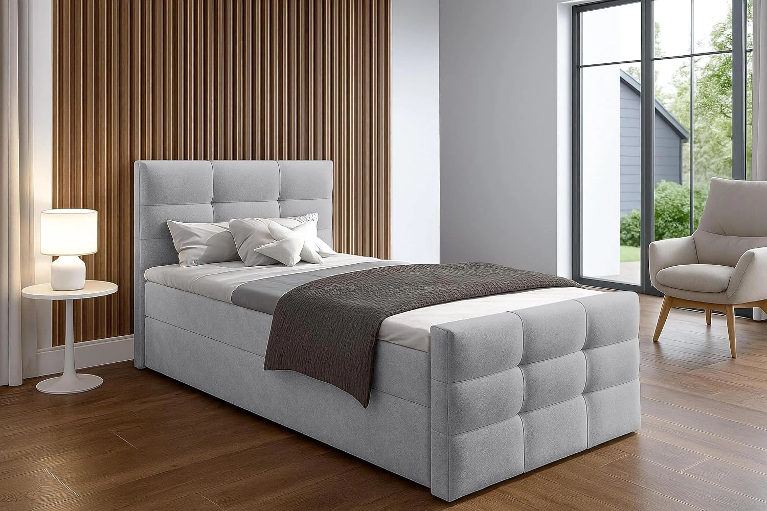 Lit avec tiroir de lit 120 x 200 cm Argentaro - Lit à sommier tapissier Gris, 214 cm, 98 cm