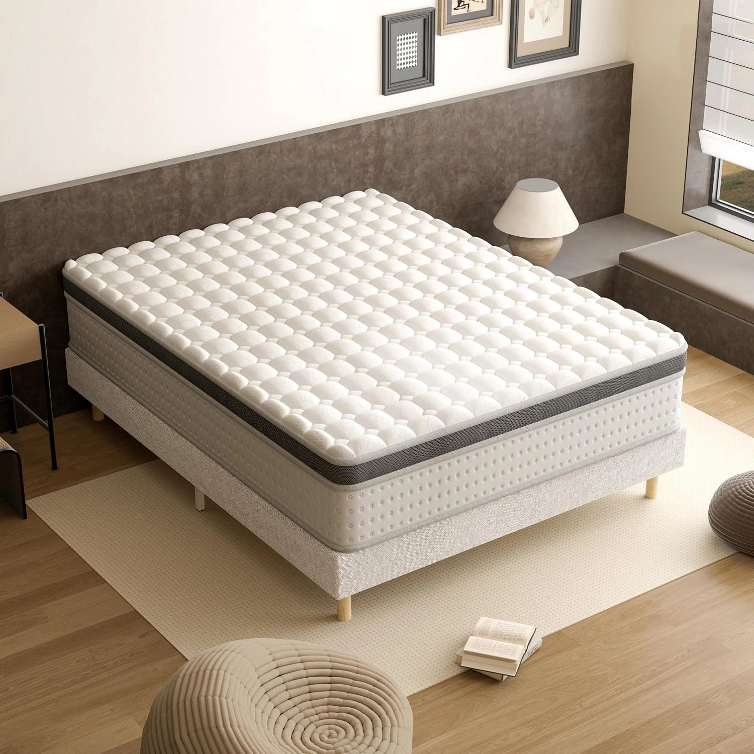 TEENO Ensemble Lit 140×190, Matelas Hybride 25 cm 7 Zones + Sommier Tapissier 2×14 Lattes, Dureté Moyenne Oeko‑TEX