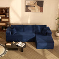 272 cm Canapé d'Angle Modulable sans Montage, Bleu Marine, Velours Côtelé, Configuration Flexible, Assise Profonde, Mousse Haute Densité, Pour Salon
