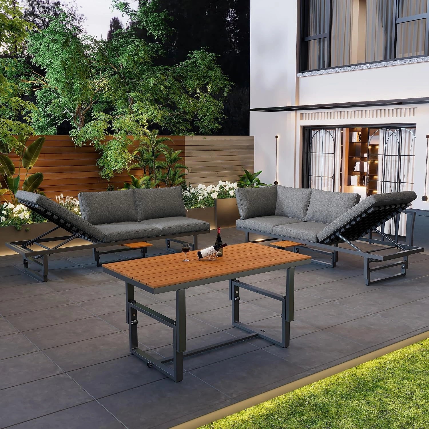 Salon de Jardin pour 6-8 Personnes avec Dossier réglable, avec coussins d'assise (Gris-7 A), Ensemble de canapé d'extérieur modulable