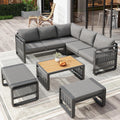 Salon de jardin exterieur, (gris-4), ensemble de meubles pour 6-7 personnes, Ensemble de chaises longues de jardin, pieds réglables