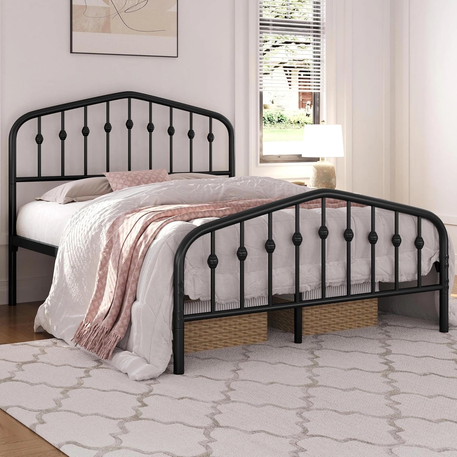 Yaheetech Cadre de Lit 140x200 cm avec Tête de Lit Déco Effet Couronne, Noir